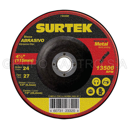 Foto de Disco metal corte grueso 4-1/2"x1/4"x7/8" 123320 abrasivo 27 metal  uso ligero surtek