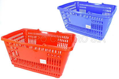 Foto de Canasta supermercado plástica c/agarrad plastica 49x34x24 cms H-89HY/M-89HY roja
