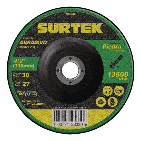 Foto de Disco metal corte grueso abrasivo tipo 27 piedra 7"x1/8" 123331 8500 RPM surtek uso mega pesado