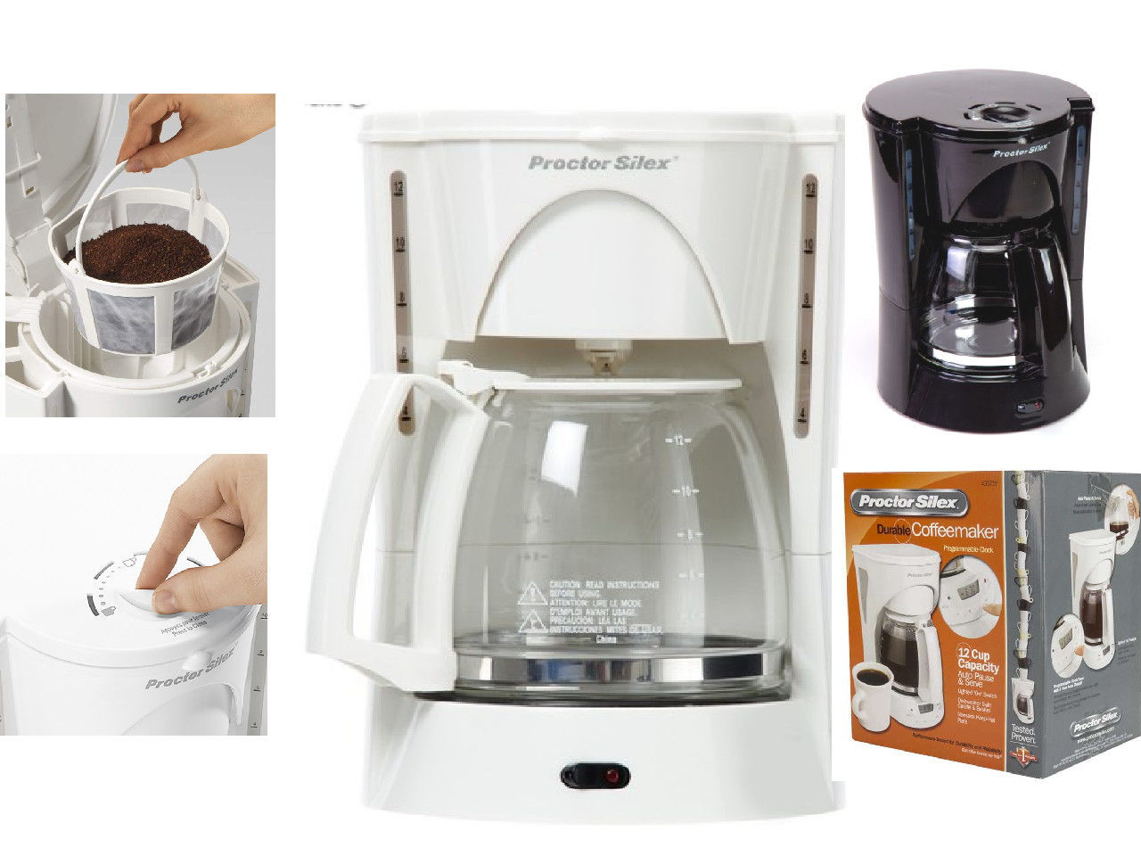 Grupo Castro. Coffe Maker Proctor Silex 12tzs PS48521RY-MX Blanca jarro  vidrio C/filtro permanente 120v/60hz/900w