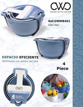 Foto de TAZON PLASTICO CWC 4PCS BOWL MEZCLADOR DWMB401DEN FREE BPA ANTIDESLIZANTE 1 A 2.8LTS