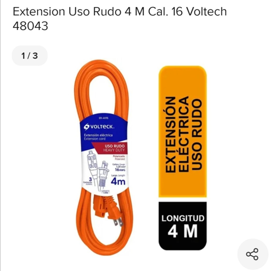 Foto de Extension 3 salidas naranja 4mts(16AWG) ER-4X16/48043 Volteck-Truper