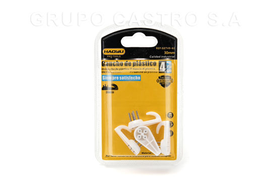 Foto de Gancho Pared Plast 30mm/3cm 4 Pcs HAOYLI Blister GET49-61 (240)