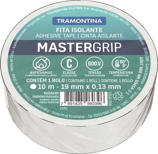 Foto de Tape Electrico Blanco 57545/050 10mtrs 0.13x19mm Mastergrip Tramontina clase C (10)