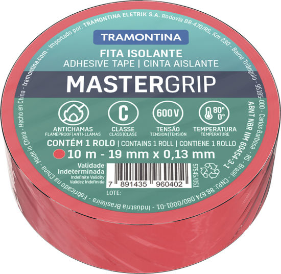 Foto de Tape Electrico Rojo 57545/051 10mtrs 0.13x19mm Mastergrip Tramontina clase C (10)