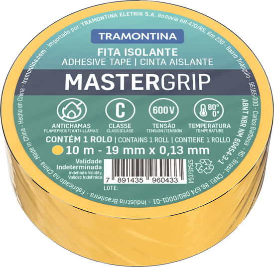 Foto de Tape Electrico Amarillo 57545/054 10mtrs 0.13x19mm Mastergrip Tramontina clase C (10)