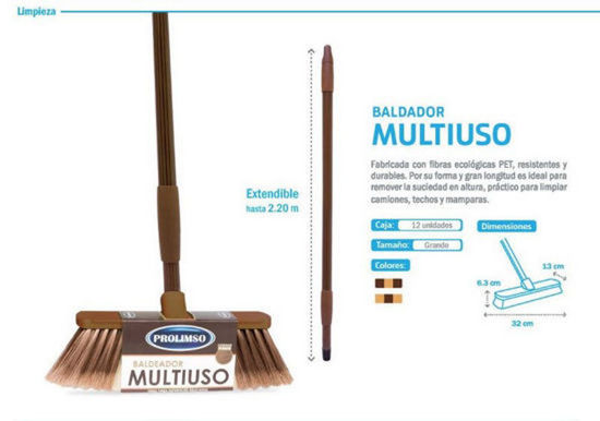 Foto de ESCOBA BALDEADOR MULTIUSOS 32X13X6.3CMS BALD004 MANGO EXTENDIBLE 220CMS (12) PROLIMSO