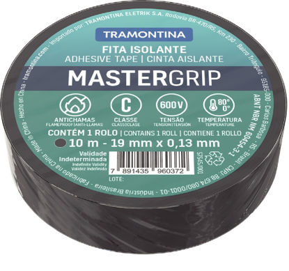 Foto de Tape Electrico Negro 57545/001 10 mtrs 0.13x19mm Mastergrip Tramontina clase C (60)