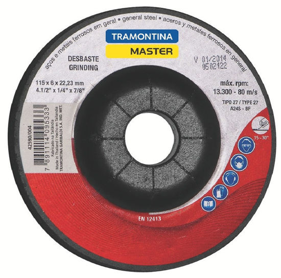 Foto de Disco Metal esmerilar 4.1/2"x1/4"x7/8" 42590/004 tramontina master 13.300 rpm (12)