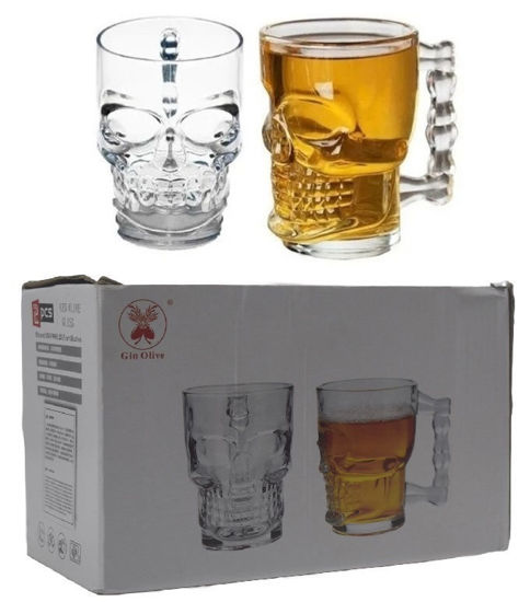 Foto de Jarro vidrio 2 pcs  Calavera 12x9.2 cms 425 ml 14onz O2M2891 gin olive (18)