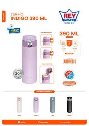 Foto de Termo Indico p/cafe Acero Inox 390ML THO011700  20.4x6.5cms reyplast