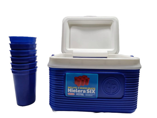 Foto de HIELERA 5LTR 6 VASOS AZUL 22X13X17 CMS 032673TACOPLAST PLASTICO CON BASE