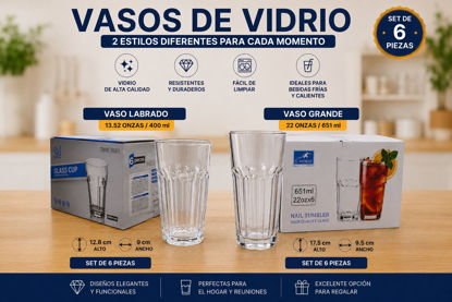 Foto de Vaso vidrio Labrado Set 6 pcs