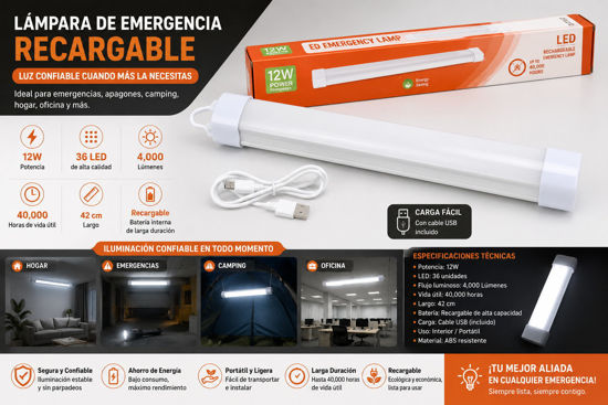 Foto de LAMPARA EMERGENCIA RECARGABLE  RE1540 12WATTS 36 LED 4000 LUMINED 40000 HORAS 42CMS