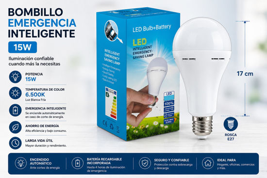 Foto de Bombillo Emerg intelig 15 W LED E27 GET33-21 6500k17cms (100)