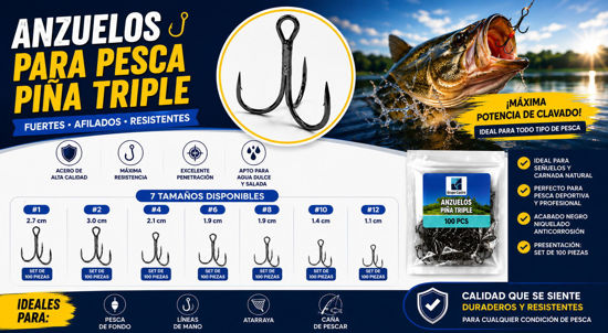 Foto de ANZUELO PARA PESCA PIÑA-TRIPLESET 100PCS