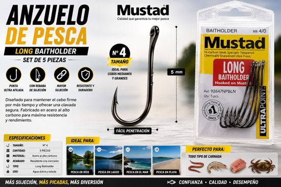 Foto de Anzuelo Pesca Set 5 pcs #4/0  *5cms* Mustad  O1T2899 (200)(--)