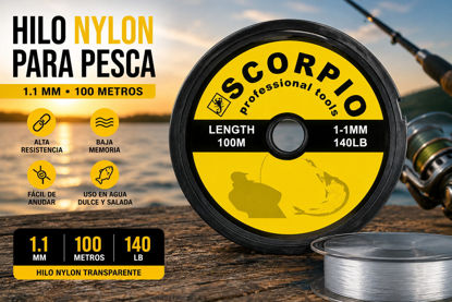 Foto de Hilo nylon p/pescar 1.1mm 100m scft-11 140lb scorpio