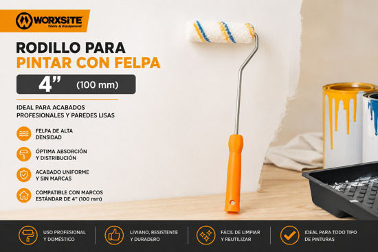 Foto de Rodillo Pintar C/Felpa WORKSITE WT8097 4"/100mm GET36-09 (200)