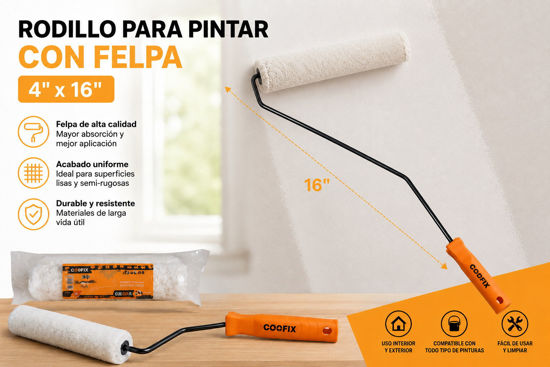 Foto de RODILLO PINTAR C/FELPA 4"X16"CFH-Y05013 COOFIX (50)