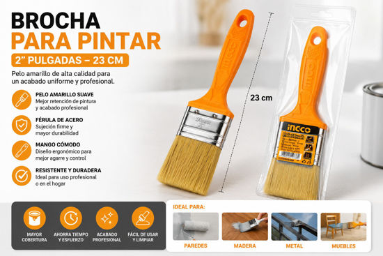 Foto de Brocha p/pintar 2" INGCO CHPTB68702 pelo amarillo 23cms