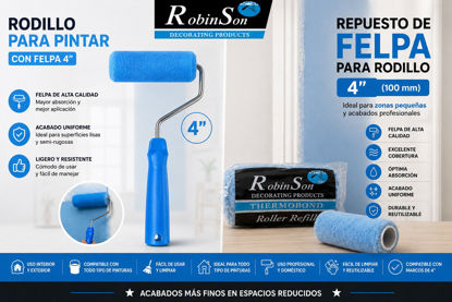 Foto de Rodillo y repuesto de pintar Robinson 4"