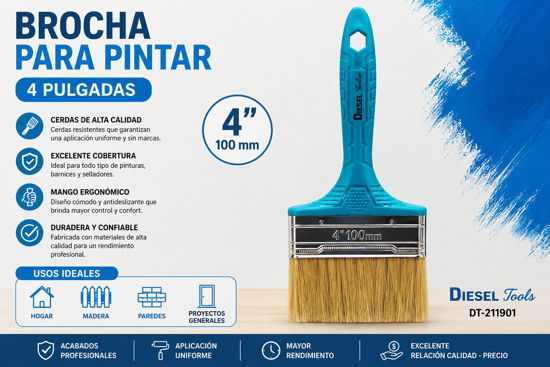 Foto de Brocha p/pintar 4" DT-211901 mango verde diesel colour (120)