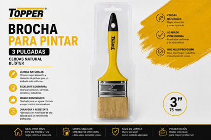 Foto de Brocha p/pintar 3" NT2001-3 cerda natural blister TOPPER (240)