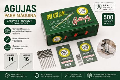 Foto de Caja 50x10 paquetes  aguja p/máquina  Butterfly