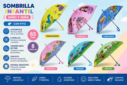 Foto de Sombrilla Infantil Niñ@ Ded CON/Pito 65 cms GET44-21 (8 varillas) (120)