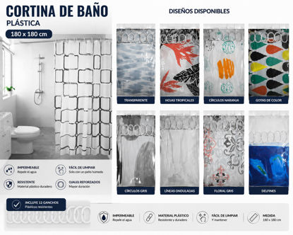 Foto de Cortina baño plastica YA61 180x180 cms N2P328 PEVA diseños (100)