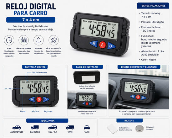 Foto de Reloj digital rectangular NA-613C/PH613C carro 7x4cms