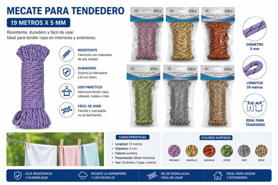 Foto de Mecate para Tendedero Blister 19Mtrs x5mm  GET13-20 #962858 (160)