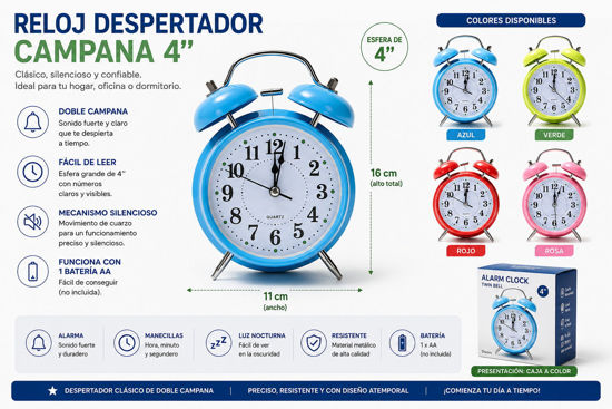 Foto de Reloj Despertador Campana 4" O1J2891 WZYH 1 bateria AA (60)