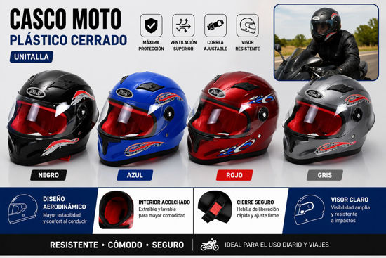Foto de Casco moto Plast Cerrado 808 unitalla
