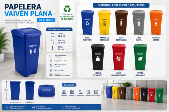 Foto de Papelera vaiven plana 53 lt plastico estra 4-10352 38.5LX29.5ANX70AL P1.91kg