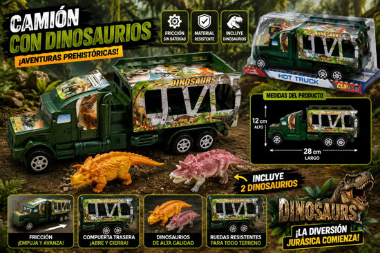 Foto de CAMION FRICCION C/ DINOSAURIO 832-46-A72731 HOT TRUCK / 28largx12alt cms (120)