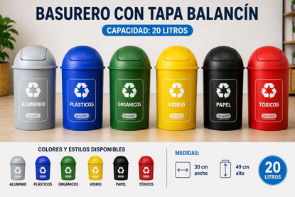 Foto de BASURERO 20LTR C/ TAPA    BALANCIN 30anx49altcms TACOPLAST