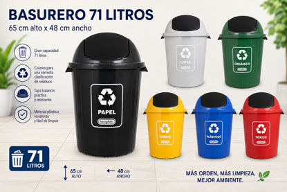 Foto de Basurero 71 Ltrs CJT-t/balancin Tacoplast 65alx48diam