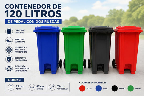 Foto de Contenedor 120 ltrs Pedal 2 Ruedas O6B2891 95x47x55 cms