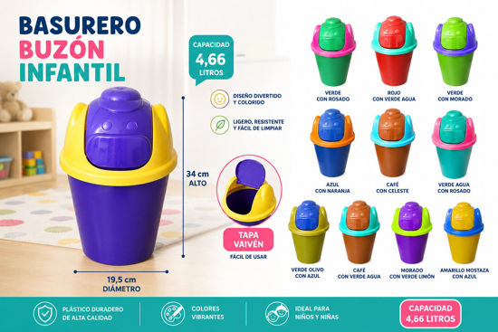 Foto de Basurero Buzon Infantil Roby 1BSINF 4,66lts 34 alt,19.5 cms Neoplast (24)