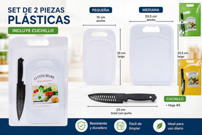 Foto de Tabla Plastica Set 2 pcs + cuchillo O7I2892 33.5x23.5 cms (36)