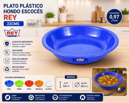 Foto de Plato Plastico hondo Escoses Rey 22 cms PTX005000 3.6alt,22.1diamt cms 0.97 ltr (300)