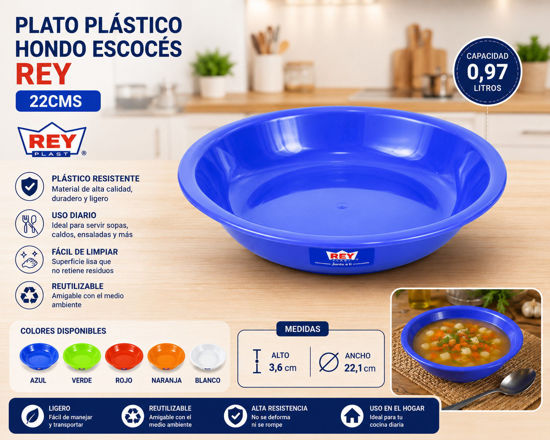 Foto de Plato Plastico hondo Escoses Rey 22 cms PTX005000 3.6alt,22.1diamt cms 0.97 ltr (300)