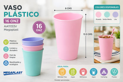 Foto de Vaso Plastico 16 onz  AA11153V Megaplast 13.5x8 cms (288)