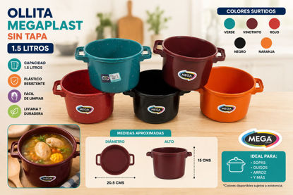 Foto de OLLITA MEGAPLAST COLORES SURTIDOS *SIN TAPA*  ( 1.5LTRS #1699 15x20.5cms