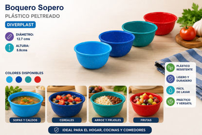 Foto de Boquero Sopero plastico Peltreado Diverplast 500ml/18.5onz 12.7x5.8cms (288)