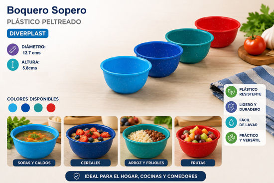 Foto de Boquero Sopero plastico Peltreado Diverplast 500ml/18.5onz 12.7x5.8cms (288)