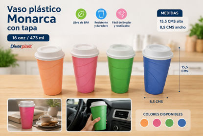 Foto de Vaso Plastico Monarca 16 onz c/t 15.5alt,8.5diam cms Diverplast (200)