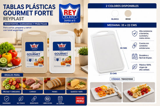 Foto de Tabla Plast Gourmet Forte # 35226 Mediana Reyplast 35x22cms TBX021000